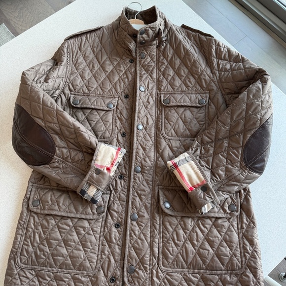 Men's Burberry Brit Russell Quilted Jacket w/plaid lining (Olive/Brown color) - Picture 1 of 16
